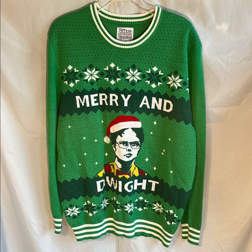 The Office By Tipsy Elves Men's Merry And Dwight Christmas Sweater Green XXL